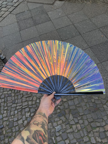 Big shiny Fan "Sunset Holo" with Bamboo handle