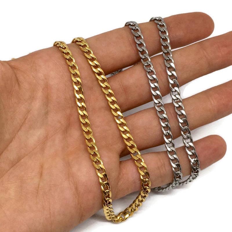 Thick Curb Chain Link Necklace 50 cm Silver
