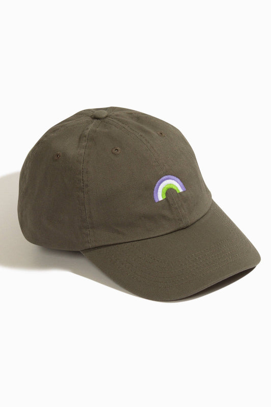 Genderqueer Rainbow Olive Green Baseball Hat
