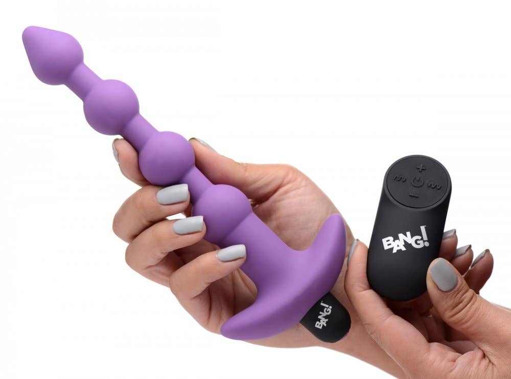 Vibrating Silicone Anal Beads & Remote Control Purple