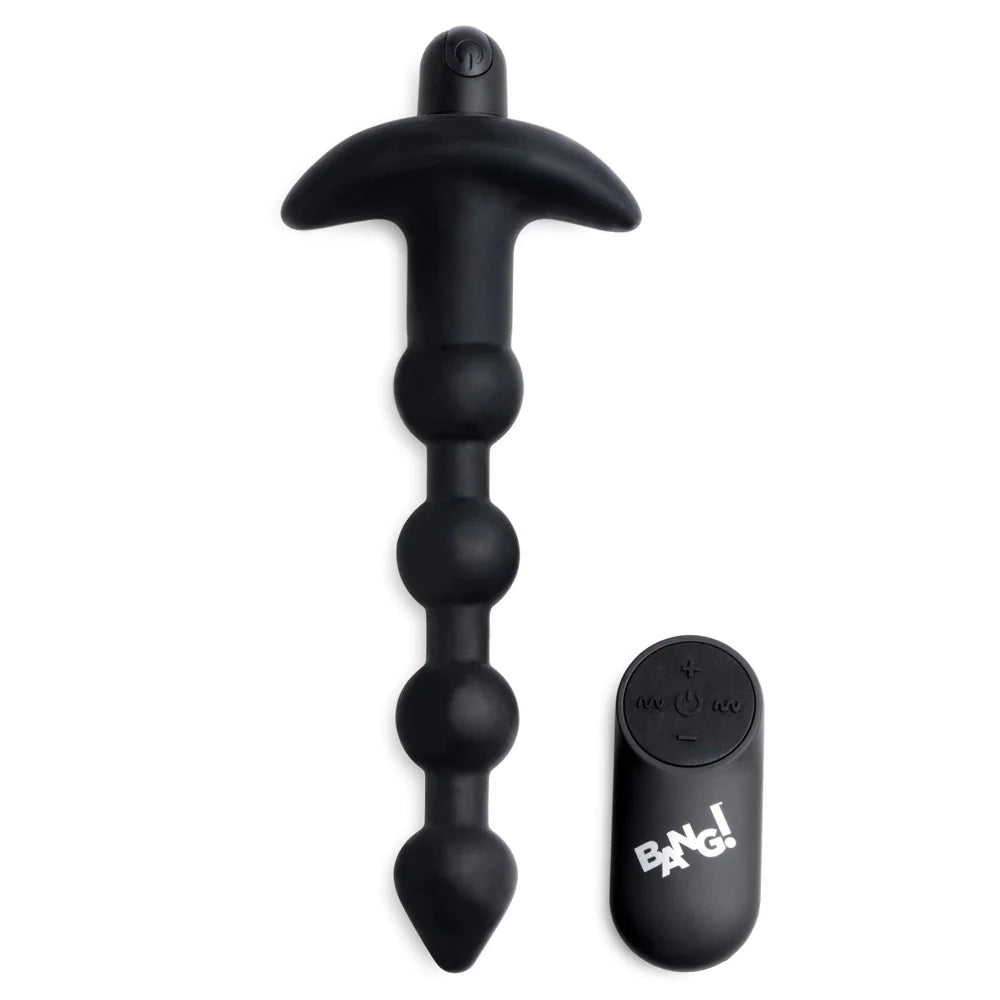 Vibrating Silicone Anal Beads & Remote Control Black