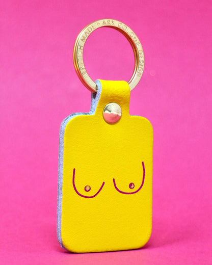 Boob Leather Key Fob: Bright Yellow