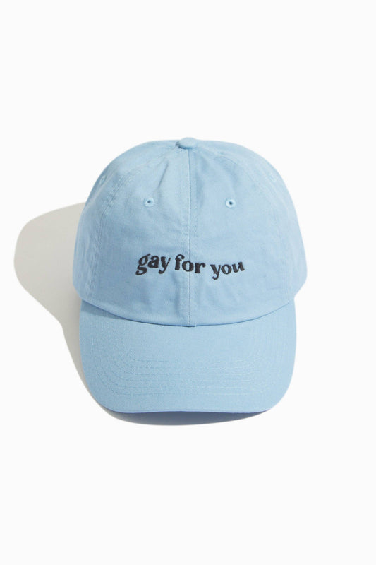 Gay For You Embroidered Pastel Blue Baseball Hat